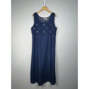VTG Koret City Blues Maxi Long Dress L Blue Denim Maxi Embroidered Americana